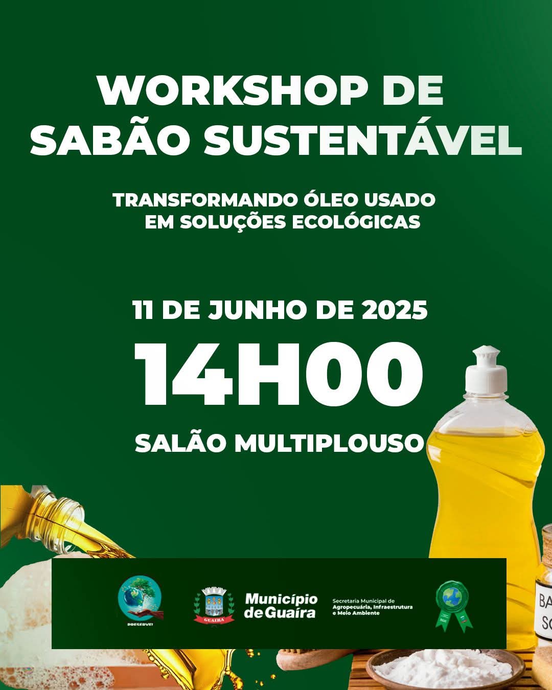 Município realizará workshop de sabão ecológico