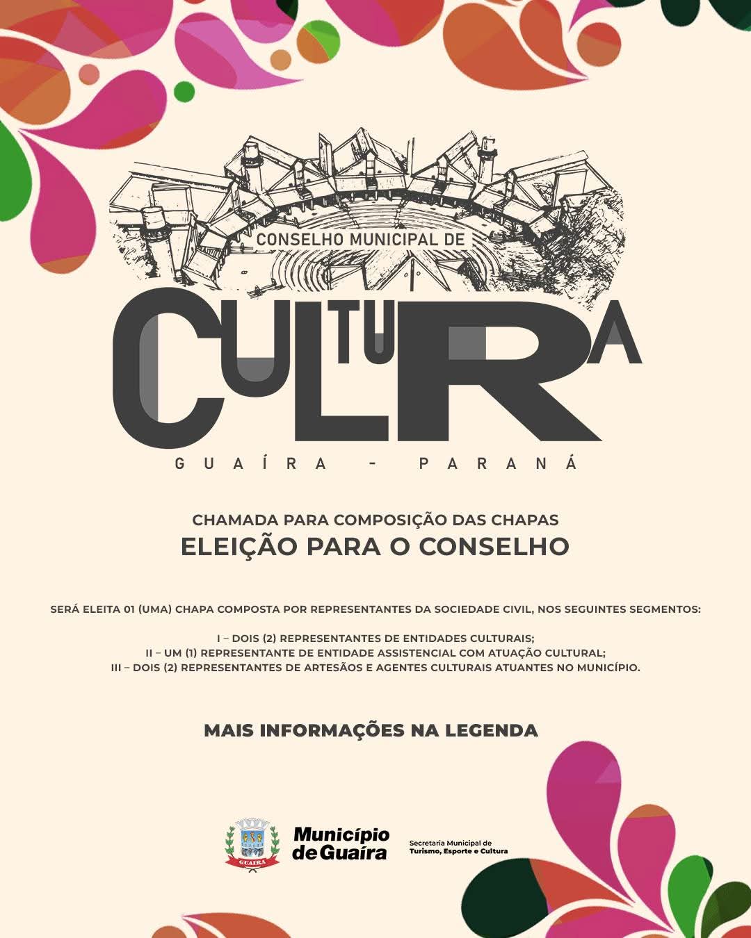 O Município de Guaíra abre inscrições para eleição do Conselho Municipal de Política Cultural
