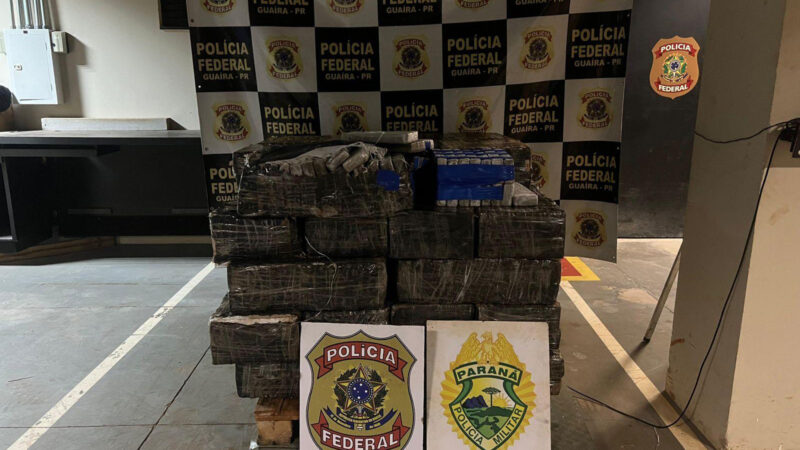PF e BPFRON apreendem 898kg de maconha em Farol/PR; droga foi encaminhada para a Delegacia da PF em Guaíra