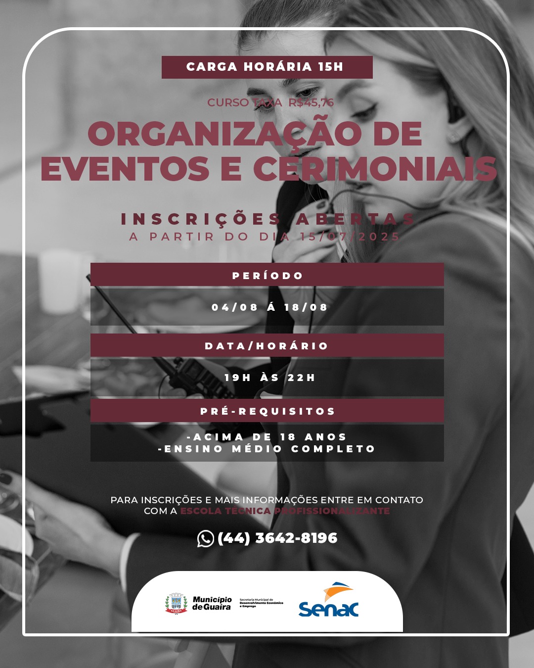 Município oferece cursos profissionalizantes em diversas áreas