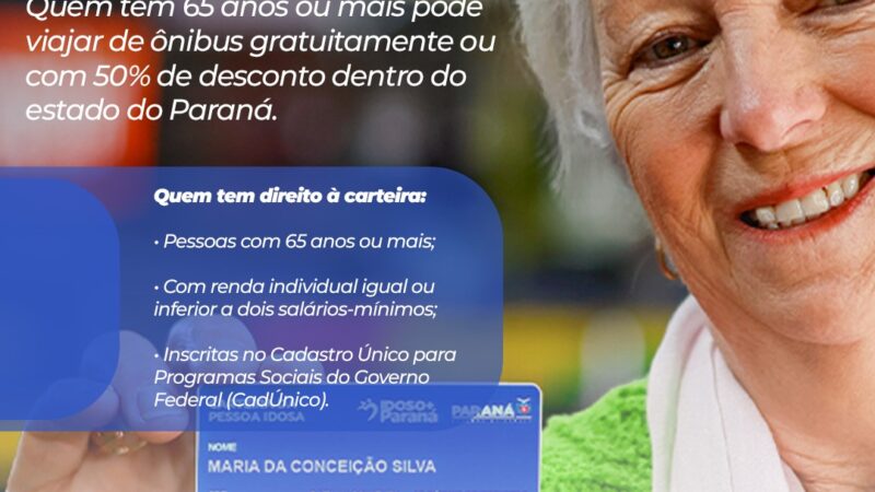 Carteira da Pessoa Idosa Paranaense garante transporte intermunicipal gratuito ou com desconto