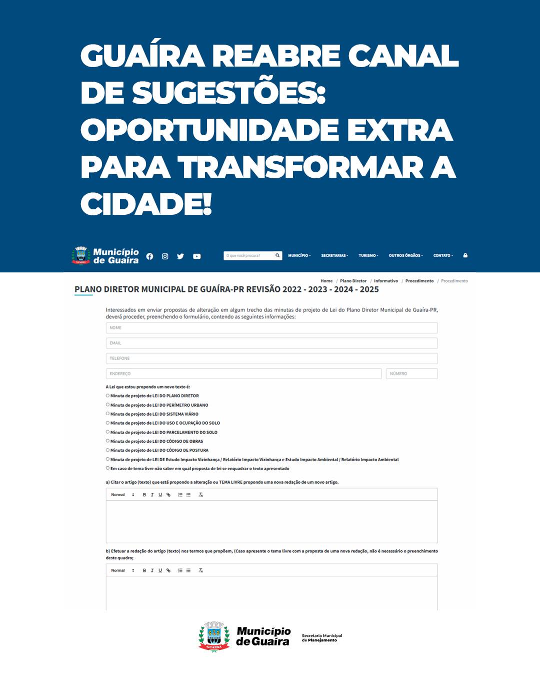 Guaíra reabre canal de sugestões