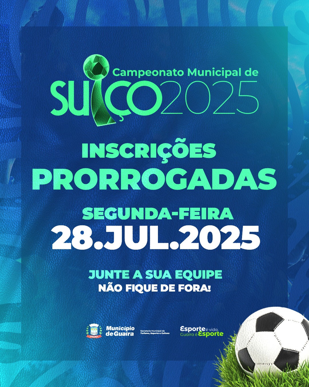 Município de Guaíra prorroga inscrições para o Campeonato Municipal de Futebol Suíço 2025 até 28 de julho
