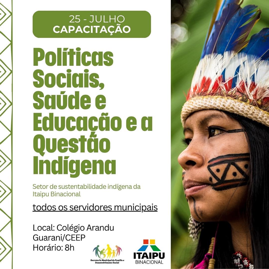 Capacitação com o tema “Políticas Sociais, Saúde e Educação e a Questão Indígena”, será realizada no dia 25 de julho em Terra Roxa