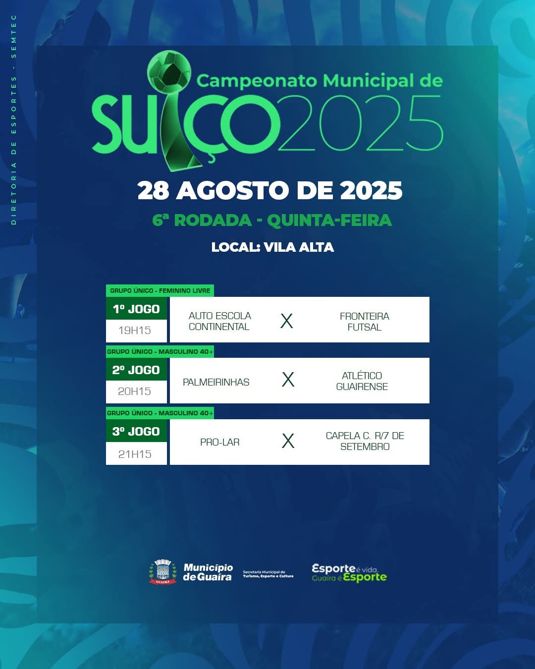 6ª Rodada do Campeonato Municipal de Futebol Suíço movimenta a Vila Alta nesta quinta-feira em Guaíra