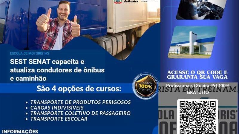 Curso Gratuito “Escola de Motoristas” será oferecido em Guaíra