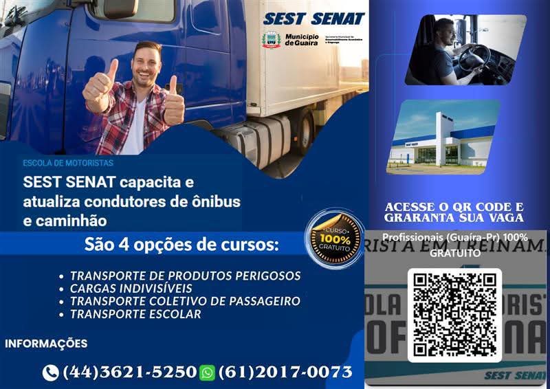 Curso Gratuito “Escola de Motoristas” será oferecido em Guaíra
