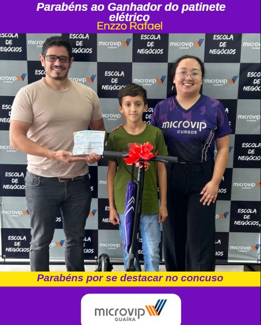 Aluno de Guaíra ganha patinete elétrico em concurso de desenho da Microvip Cursos