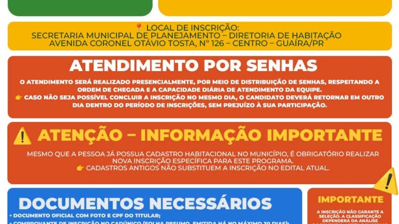 Município de Guaíra abre inscrições para 25 moradias do Programa Minha Casa, Minha Vida – FNHIS Sub 50