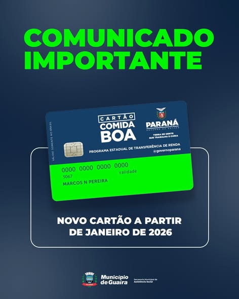 Programa Comida Boa adota novo cartão a partir de janeiro de 2026
