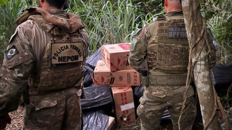 POLÍCIA FEDERAL e BPFRON realizam apreensão de cigarros paraguaios e veículo